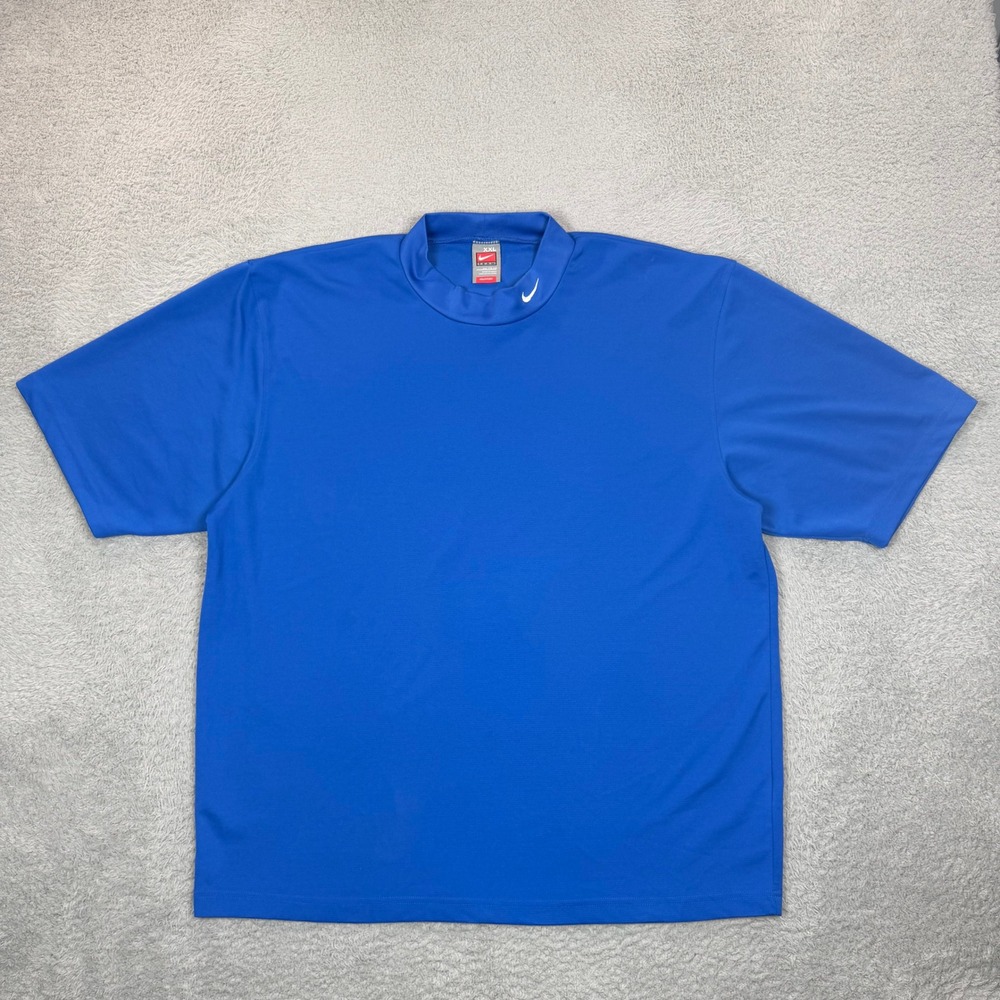 Vintage Nike Team FitDry Mock Neck Short Sleeve Shirt Mens XXL Blue Activewear
